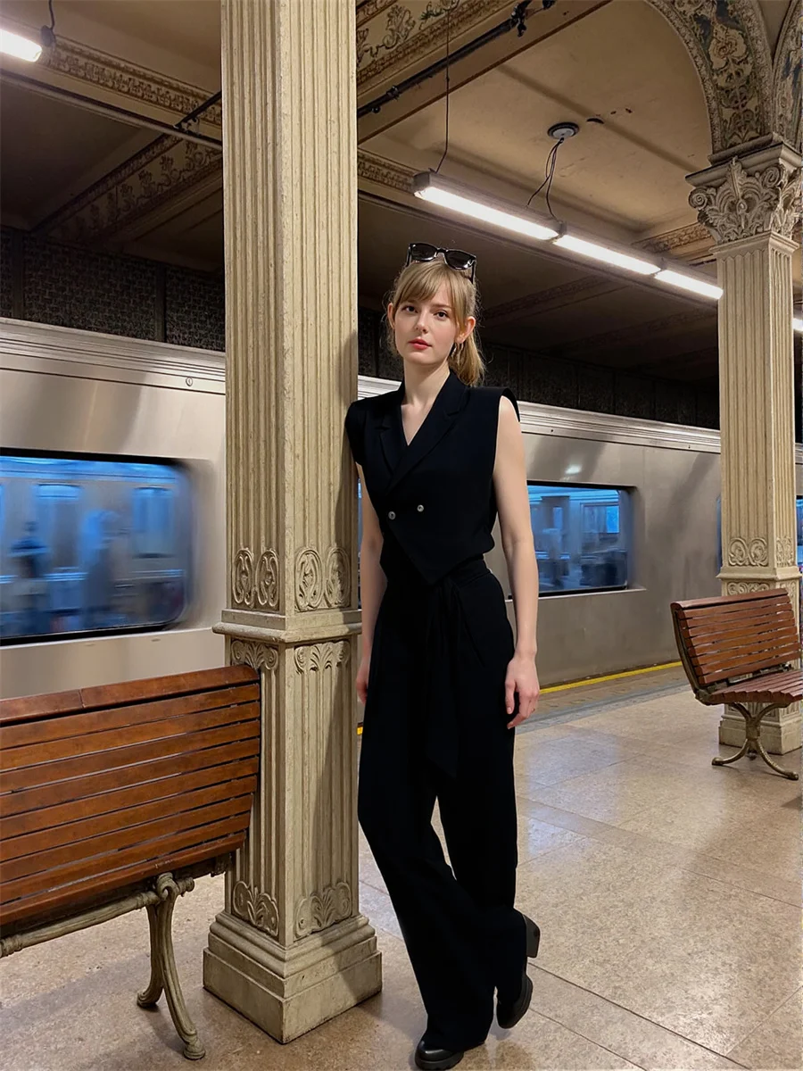 

Women'S Waistcoats Vests Elegant Chic Woman Top Autumn Black Korean Style Single-Breasted Sleeveless Button-Up Front Simple