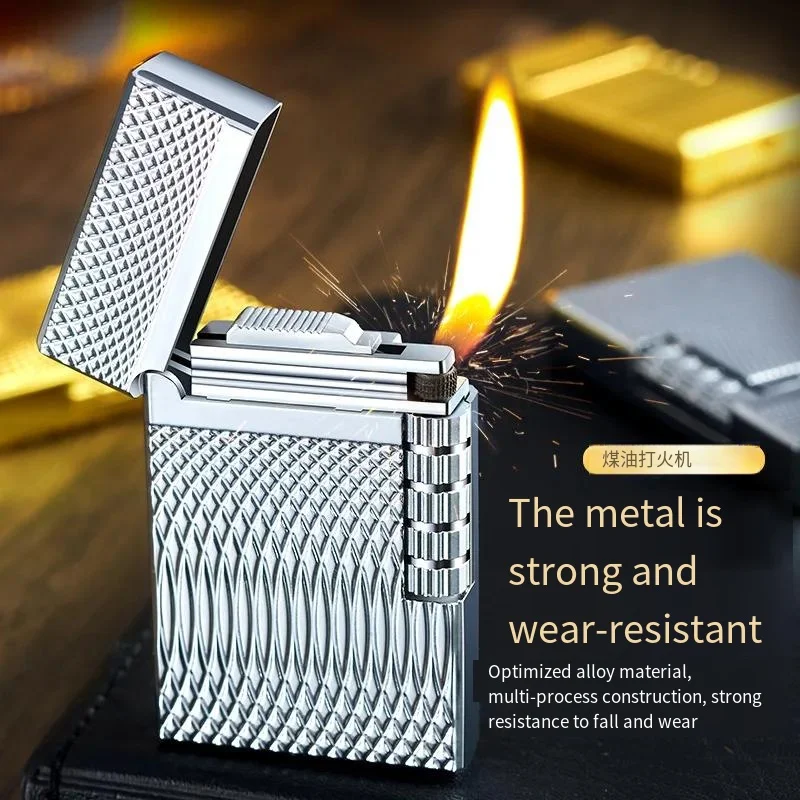 New Retro Steel Loud Sound Grinding Wheel Lighter Open Flame Metal Brass Flip Side Slide High-End Men\'s Gift Smoking Accessories