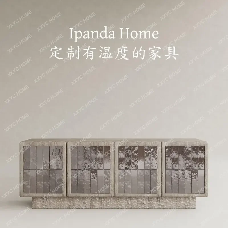 XX Medieval style solid wood glazed tile side cabinet old money light luxury style weathered color storage cabinet household