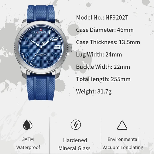 Imagen 2 del producto NAVIFORCE, reloj de marca superior para hombre, moda informal, resistente al agua, reloj de pulsera de cuarzo de estilo Simple, reloj militar con correa de TPU para hombre