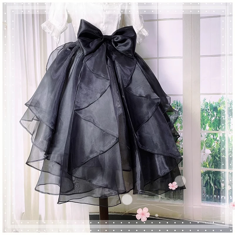 Süße kaskadierende Rüschen-Schleifenschleppe, abnehmbare Organza-Lolita-Kleiderschleppe mit Anstecknadeln