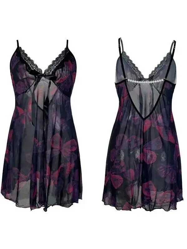 Sukienka klubowa z kwiatowym nadrukiem, na ramiączkach, transparentna, elegancka, seksowna, głęboki dekolt V, odkryte plecy, zdobiona perłami, koronkowa, urocza, czysta pożądanie YV1Y