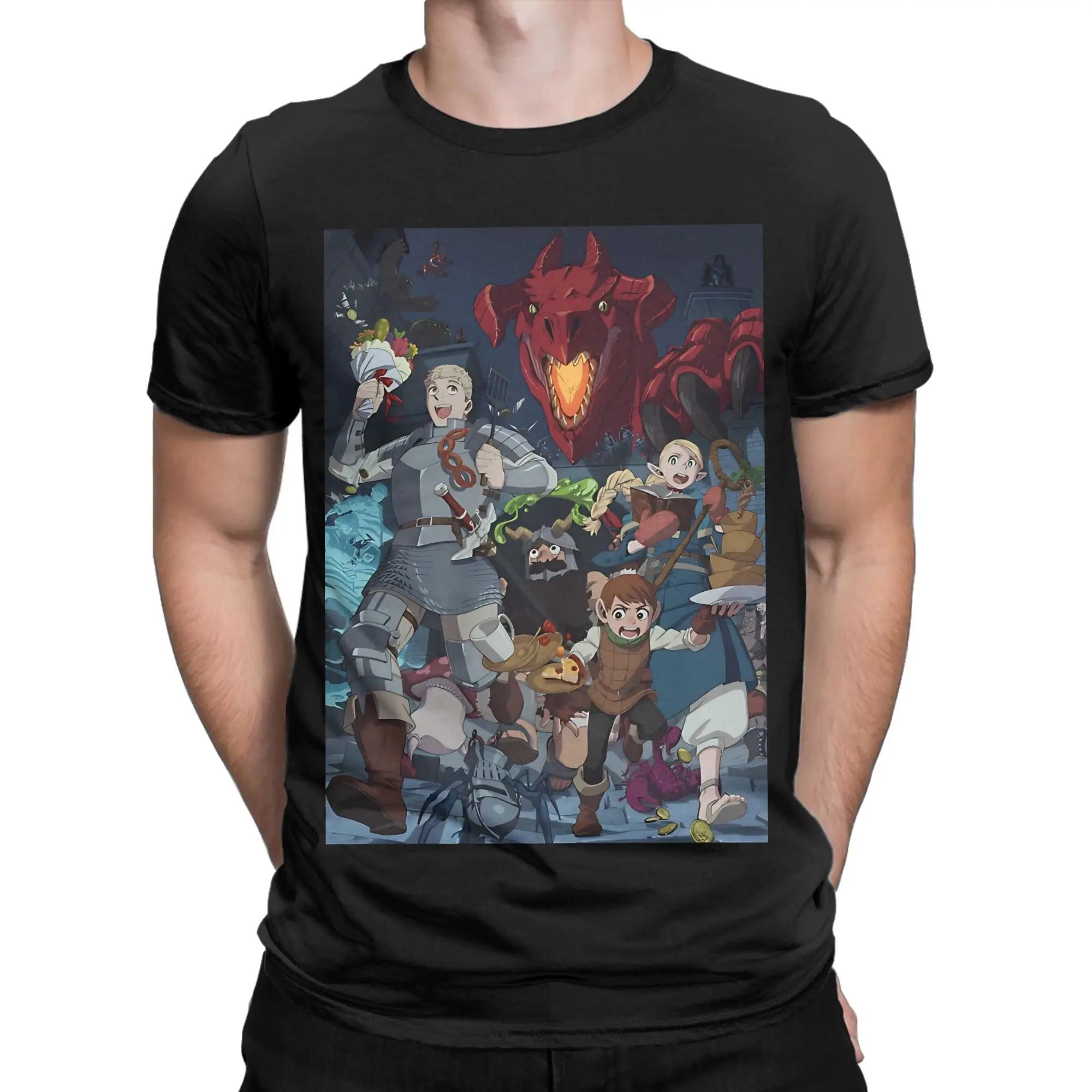 Dungeon Meshi Run Novelty 100% Cotton T-Shirt Dungeon Meshi Tops Tees For Men