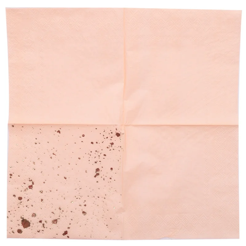 مجموعة أدوات مائدة للاستعمال مرة واحدة من ملمس الرخام الوردي الذهبي 80X مناديل ورقية #1