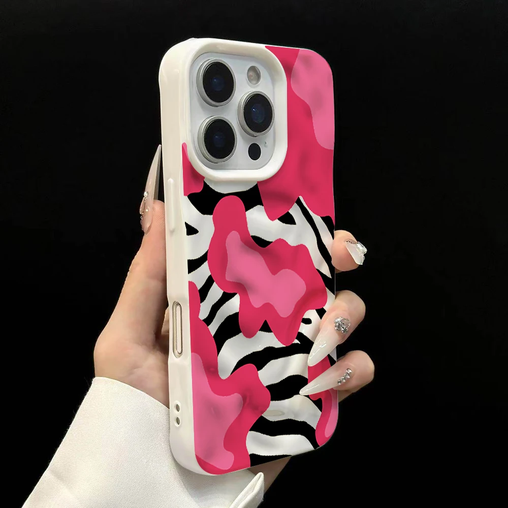 Modische Handyhülle mit Kuhmuster für iPhone 17 16 15 14 13 12 11 Pro Max 14 Plus 17Air, Falten-Wellen-Design, weiche Silikon-Schutzhülle, stoßfest – Detail 8