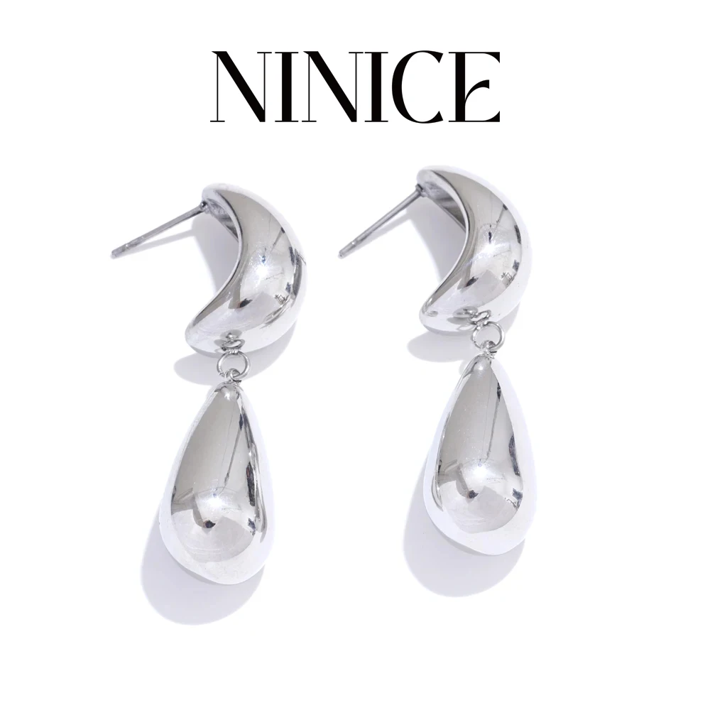 

NiNice Hot Style Stainless Steel Water Drop Teardrop Drop Earrings Metal Texture Daily Jewelry Gift Accessories