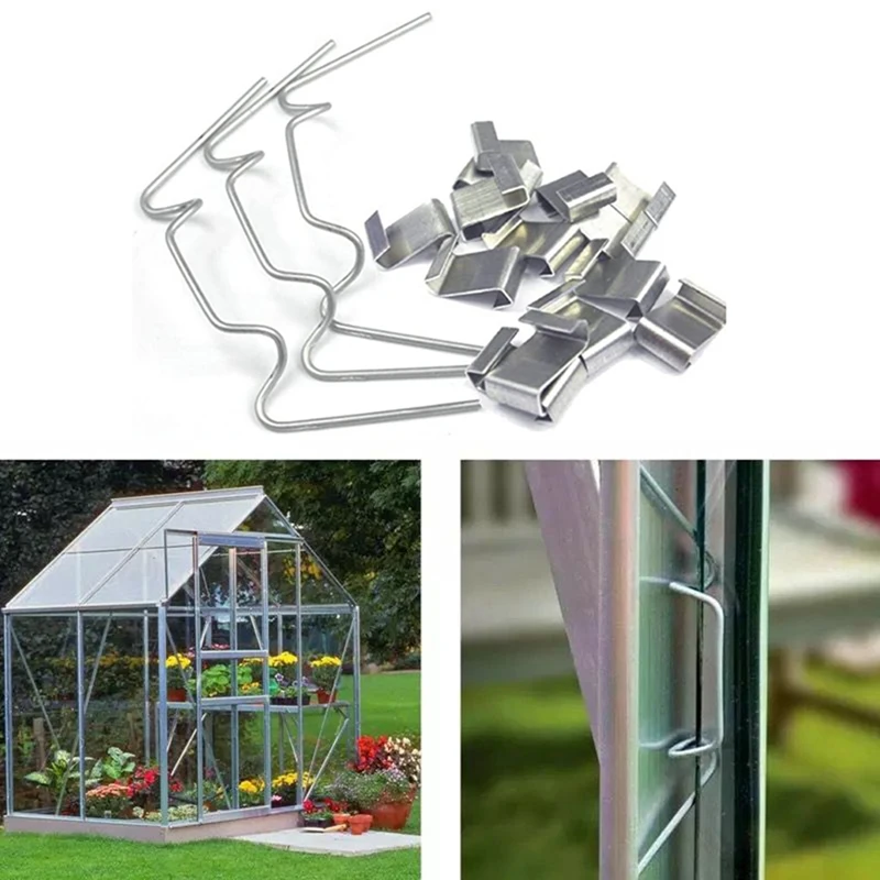 

50/100pcs Greenhouse Stainless Steel Glazing Clips W/Z Glass Fixed Clips Spring Wire Garden Glasshouse Spares Glass Frame Fixing