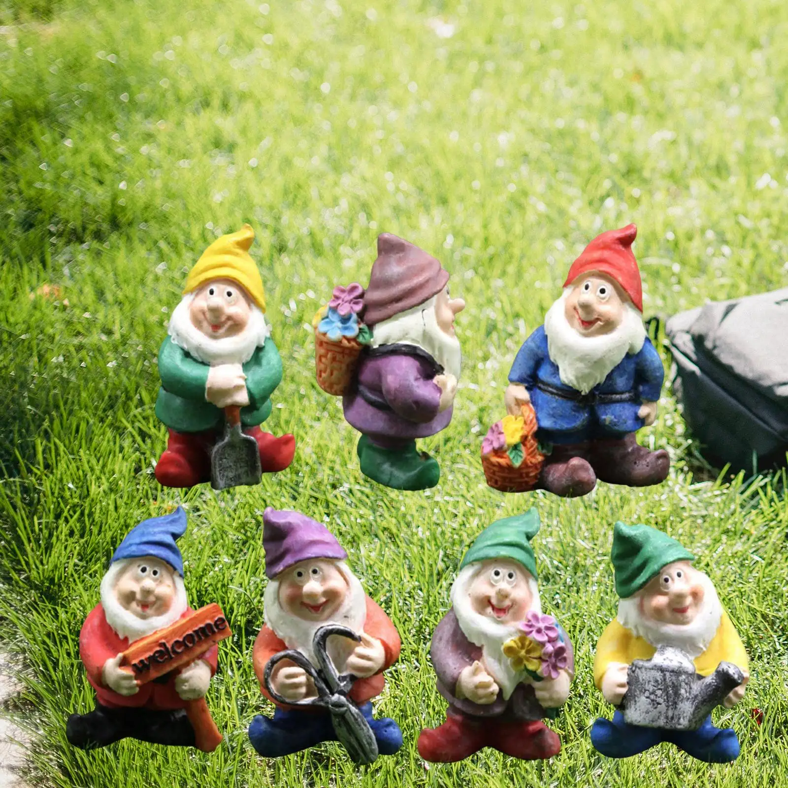 Seven Dwarfs Resin Mini Gnomes Statue Fairy Gardens Decoration Miniature