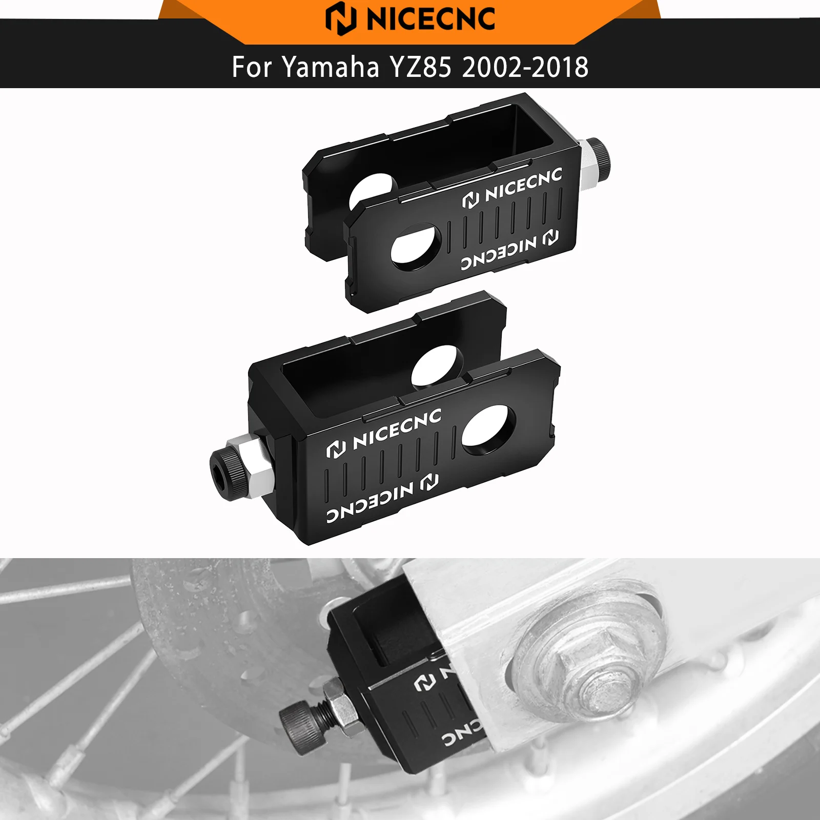 

NICECNC Aluminum Rear Chain Adjuster Axle Block For Yamaha YZ85 YZ 85 2002-2018 YZ80 YZ 80 1993-2001 CNC-machined Motorcycle