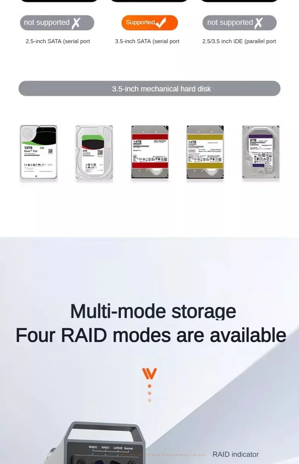 MAIWO 3,5 Zoll Dual Bay Externes Festplattengehäuse Array-Schrank SATA-Festplatten-Array mit 4 RAID-Funktionen für 3,5 Zoll Festplatte – Detail 17