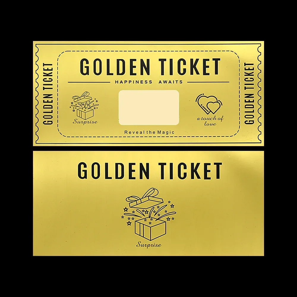 Golden Scratch-Off Ticket with Envelope and Sticker  Surprise Gift Card for Birthday, Romantic Love, - Reveal Your Wish,