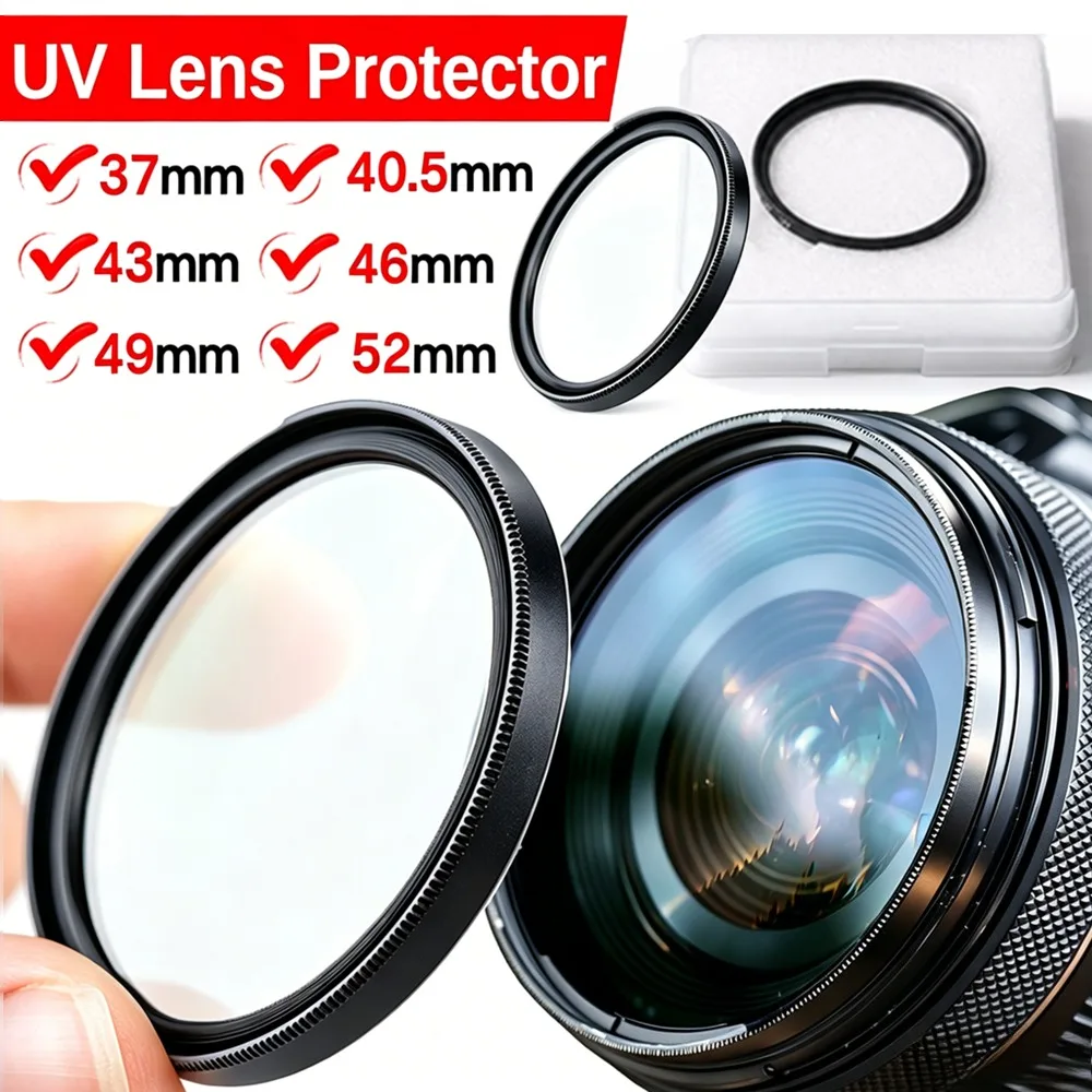 Filtro UV Digital para Lentes de 37 40.5 43 46 49 52 mm, Protector de Lente para Cámaras DSLR y Mirrorless Canon, Nikon, Sony, Fuji, Olympus
