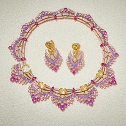 New Luxury Temperament AAA Zircon Geometric Pink Purple Necklace Drop Earrings For Women Wedding Party Evening Dress Jewelry Set