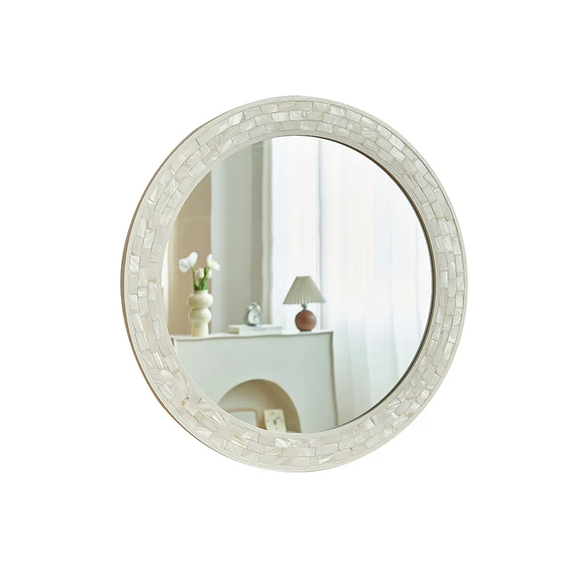 Shell bathroom mirror round entrance wall hanging decorative mirror wall sticker villa clubhouse wall bathroom hanging mirror