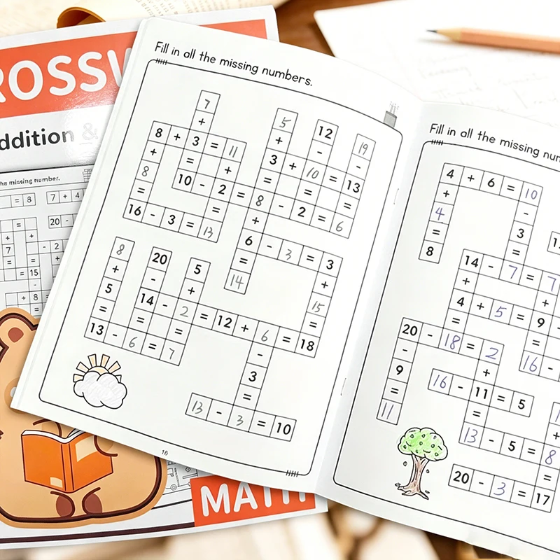 Math Fill-In-The-Blank Puzzle Activity Book with 32 Pages: 4 Core Arithmetic Skills (Addition, Subtraction, Multiplication, Division) with Answer Explanations, Suitable for Preschoolers |   Family Education, Classroom Essential Interactive Learning Books, Durable Arithmetic Practice Books, Parent Teaching Aids