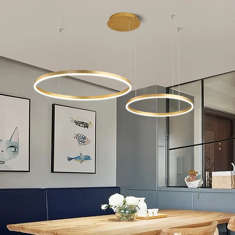 Imagem -03 - Moderno 5-ring Led Lustre Regulável Dourado Preto Marrom Luzes Pingente Quarto Sala de Estar Suspensão Design Luminária