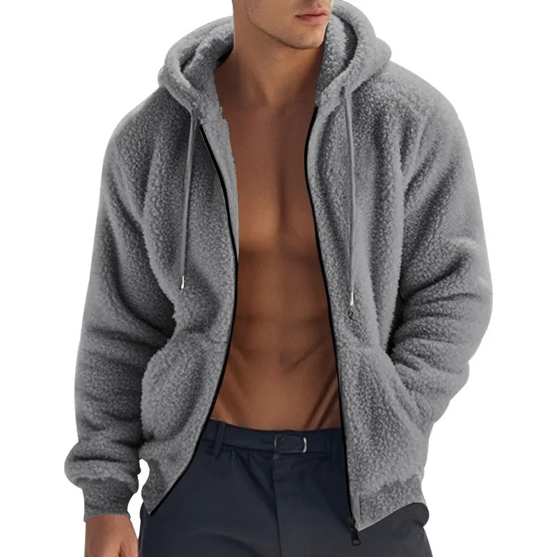 

Jacket Zipper Loose Cardigan Casual Hooded Jacket Men's Autumn and Winter Thickened Warm Double-sided Fleece