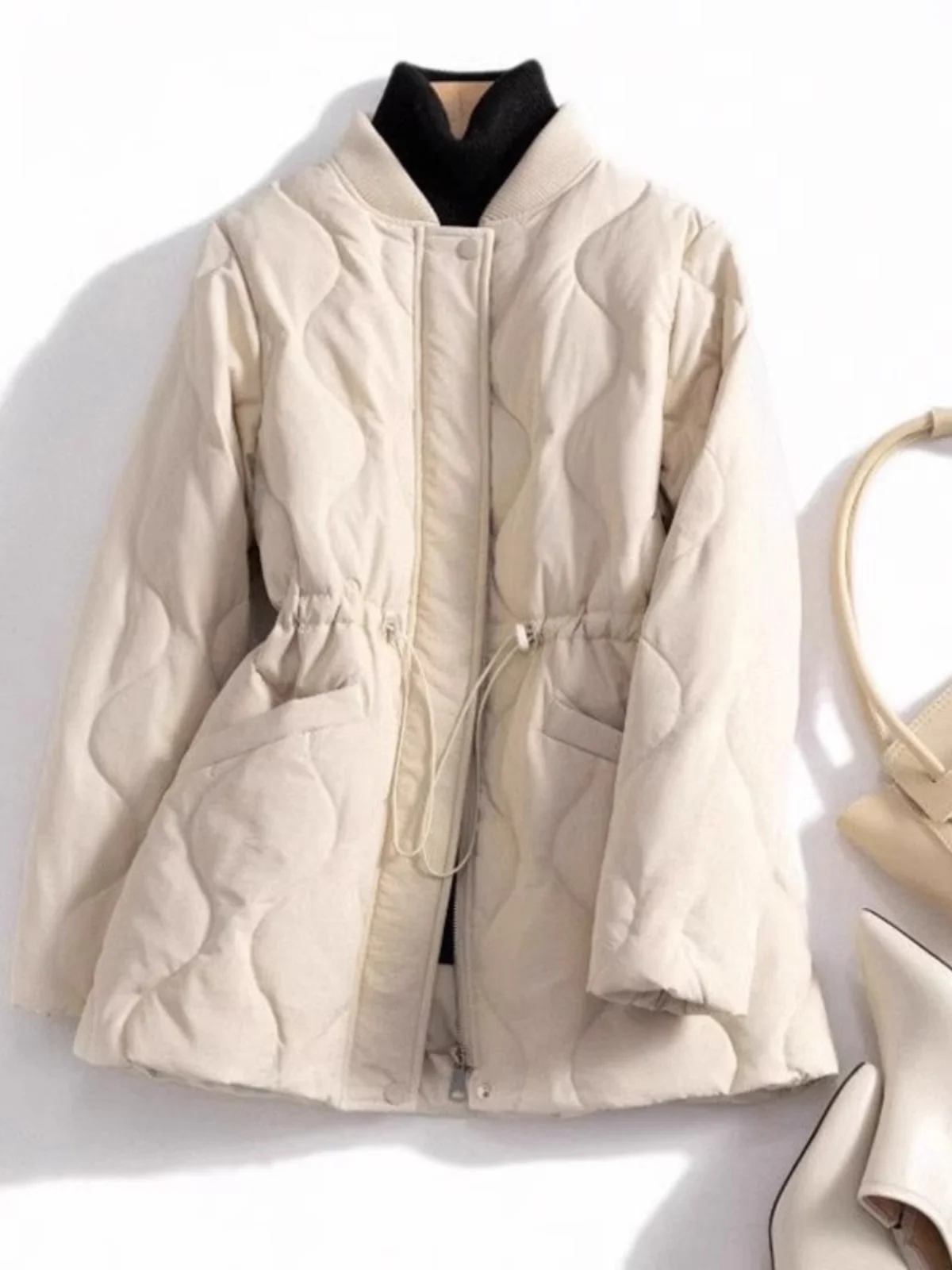 

Thiened down Cotton Jaet Women's Faion Brand Waist-Cinching Lightweight Loose Warm Outerwear Korean Sle Commute