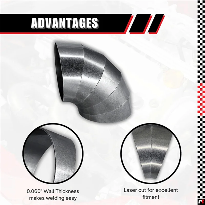 Corte de pastel de radio apretado de acero inoxidable de 90 grados (no soldado) - Corte láser y desbarbado para escape personalizado (5 piezas) -AS97