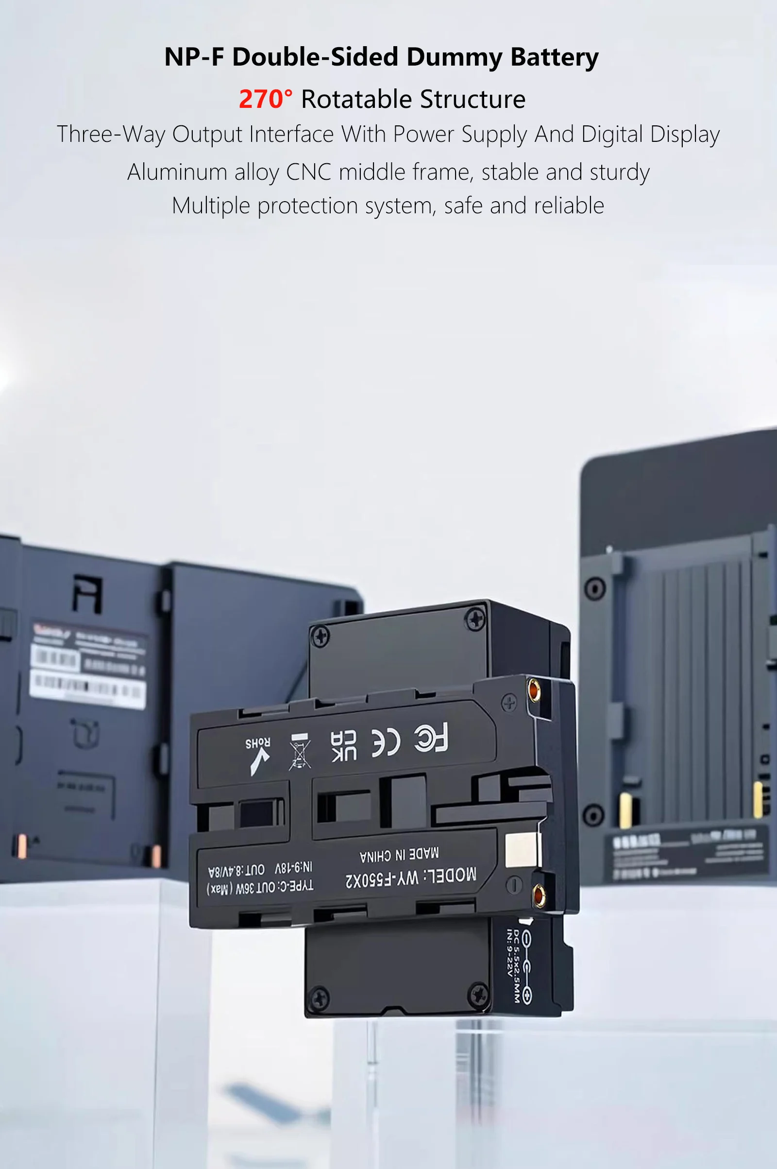 Doppelseitiger NP-F Dummy-Akku-Adapter NP-F550/F750/F970 für Kamera-Monitor Drahtloser Sender D-Tap zu DC 5,5*2,5mm Kabel – Detail 3