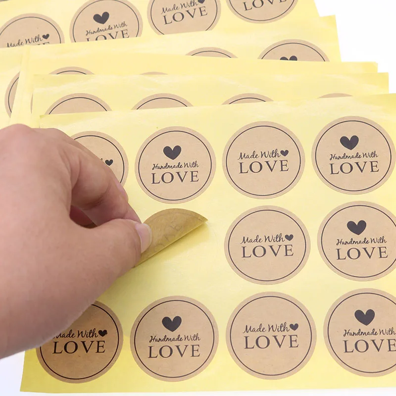 120pcs/10 Sheets Kraft Paper Seal Sticker Retro Round Label Hand Made With Love Sticker Baking Gift Box Decorative Seal