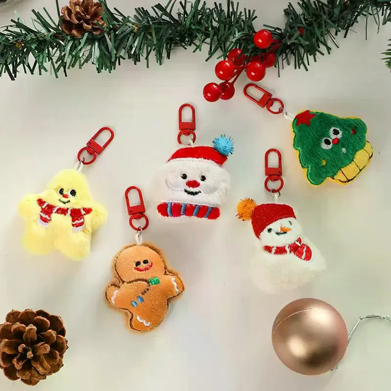 Portachiavi natalizio in cartone animato Peluche Babbo Natale Pupazzo di neve Ciondolo Zaino Ornamento appeso Regalo per feste di Capodanno di Natale
