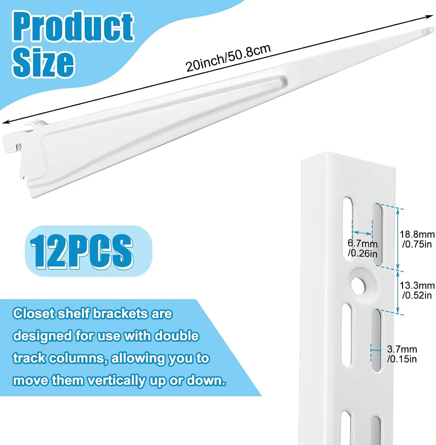 12 Pcs 20 Inch Locking Shelf Bracket Track Locking Wire Shelf Brackets for Adjustable Closet Systems Closet Organization Heavy
