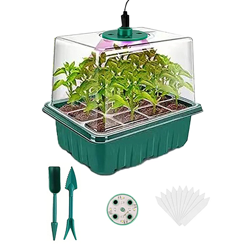 Kit de Germinação de Sementes com 1/2/3 Bandejas de 12/24/36 Células, 8 Luzes LED de Crescimento e Cúpulas de Umidade, Conjunto para Início de Plantas Internas