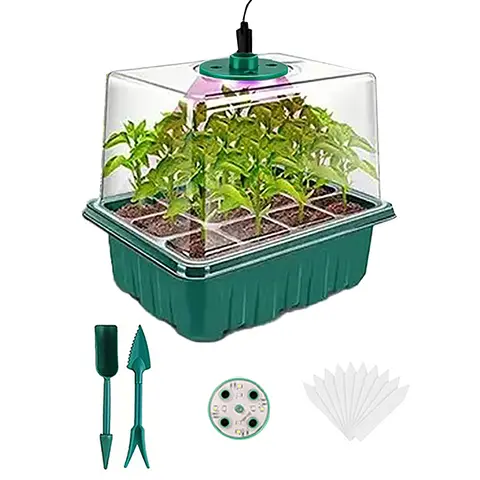 1/2/3-Pack 12/24/36-Cell Seed Germination Tray with 8 LED Grow Lights and Humidity Domes, Indoor Plant Starter Set