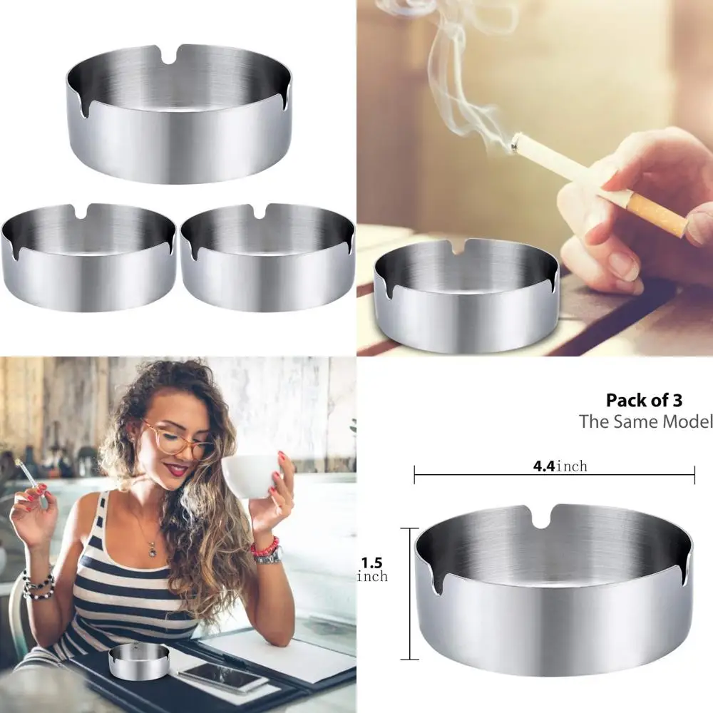 

Набор из 3-х сигарных пепельница, настольная круглая пепельница из нержавеющей стали, подходит для держателя пепла для сигарет для дома