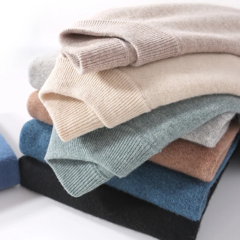 

Autumn/Winter Seamless Readymade Garments Men's 100% Wool Mock Neck Pullover Long Sleeve Loose Sweater Casual Knit Underlay