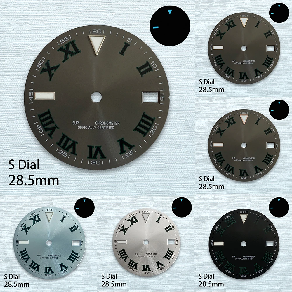 

28.5mm High Quality S Logo Roma numerals NH35 Dial Fit NH35/NH36/4R Movement Ice Blue Luminous NH35 Modification Accessorie