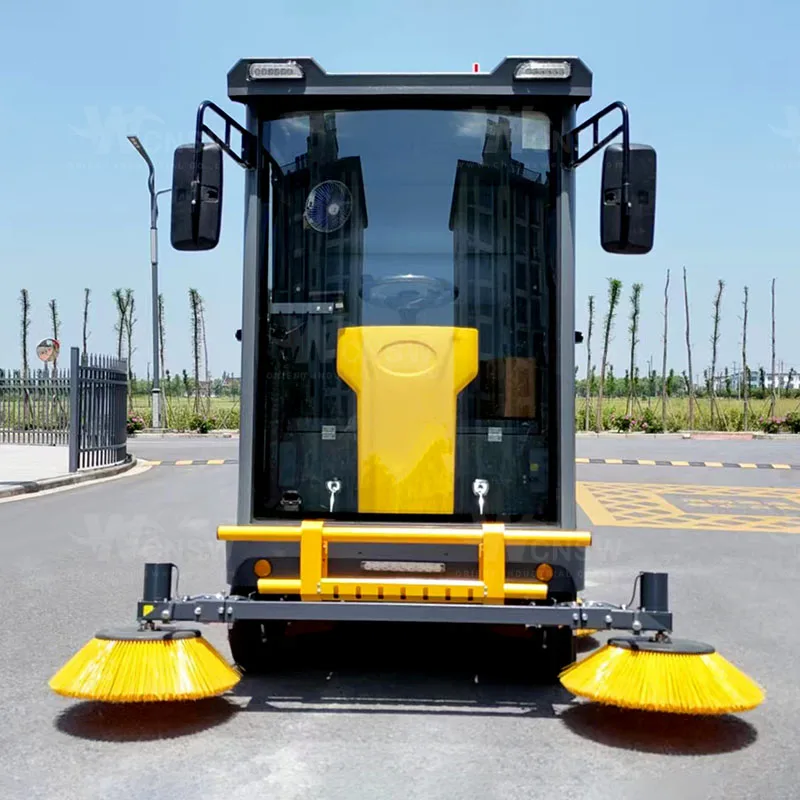 Closed Cabin Ride-On Sweeper 2200mm Wide Cleaning Path Battery Powered Street Washer for Dusty Environment