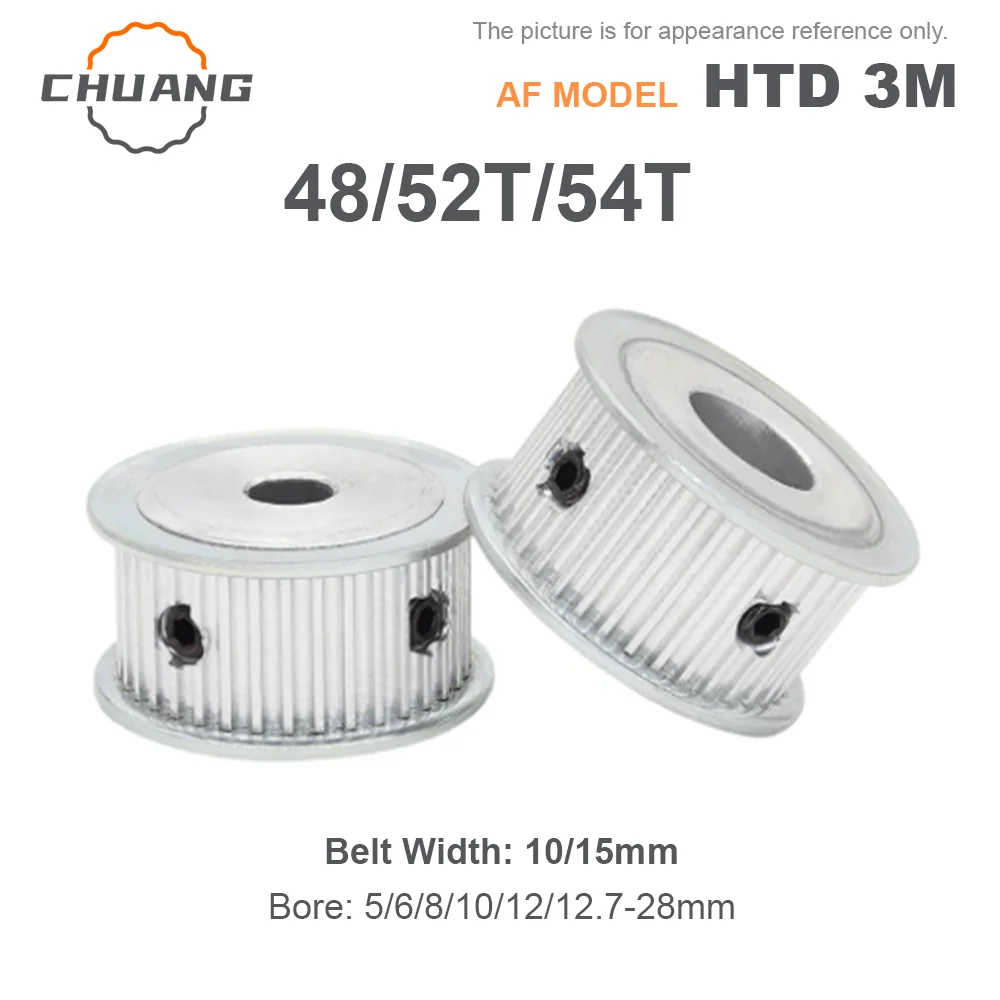 HTD 3M 48T 52T 54T Teeth Synchronous Pulley Inner Hole 5/6/8/10/12/12.7~28mm Aluminum Alloy Gear Width 10/15mm Tooth Pitch 3mm