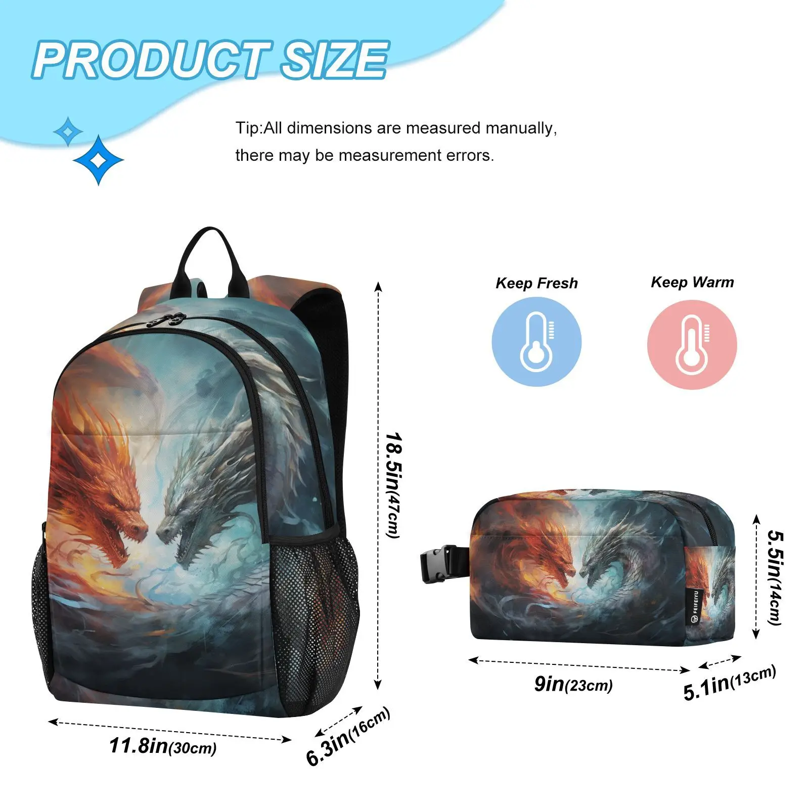 2pcs set School Bags Dragon print Child School Backpack with Lunch Bags for Boys Girls Best Gift Fashion Travel College Bag