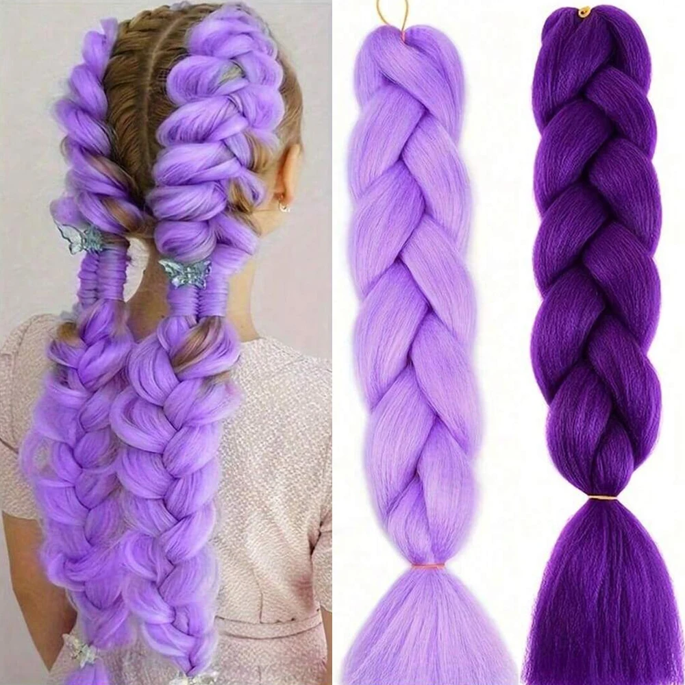 Purple Braiding Hair Pre Stretched Synthetic Kanekalon Crochet Hair Jumbo Braids Extensions Hair Accessories For Girls Braids