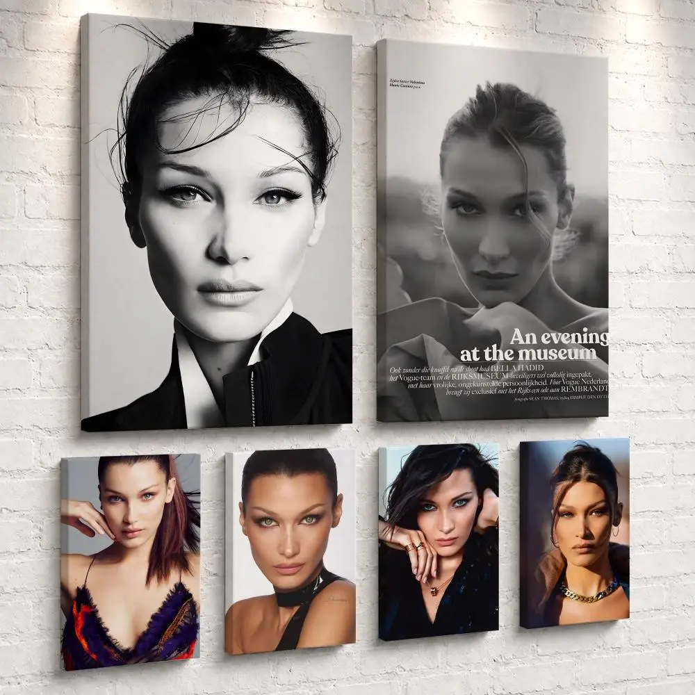 Models B-Bella H-Hadid Framed Wall Painting Ready to Hang Canvas Poster Wall Art for Bedroom Living Room Hallway Home Decor Gift