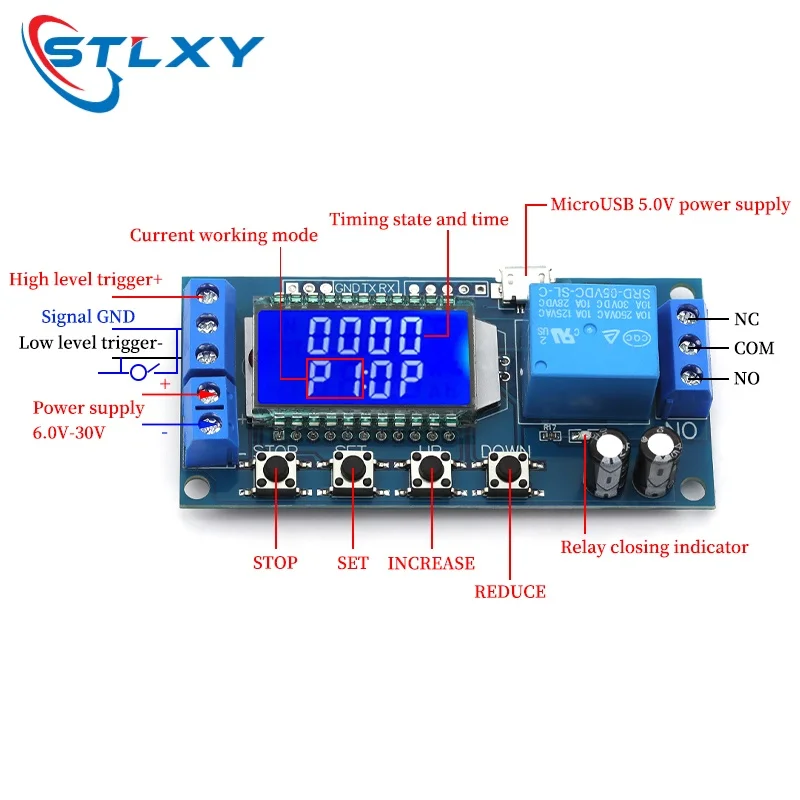 6-30V Micro USB Digital LCD Display Time Delay Relay Module Control Timer Switch Trigger Cycle Module XY-LJ02