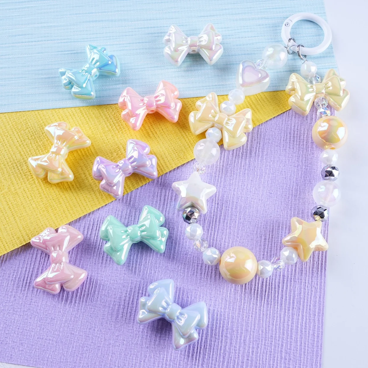 Acrylic Beads AB Colorful Bow Loose Spacer Beads For Necklace Bracelet Earrings Phone Chain Accessories DIY Jewelry Making