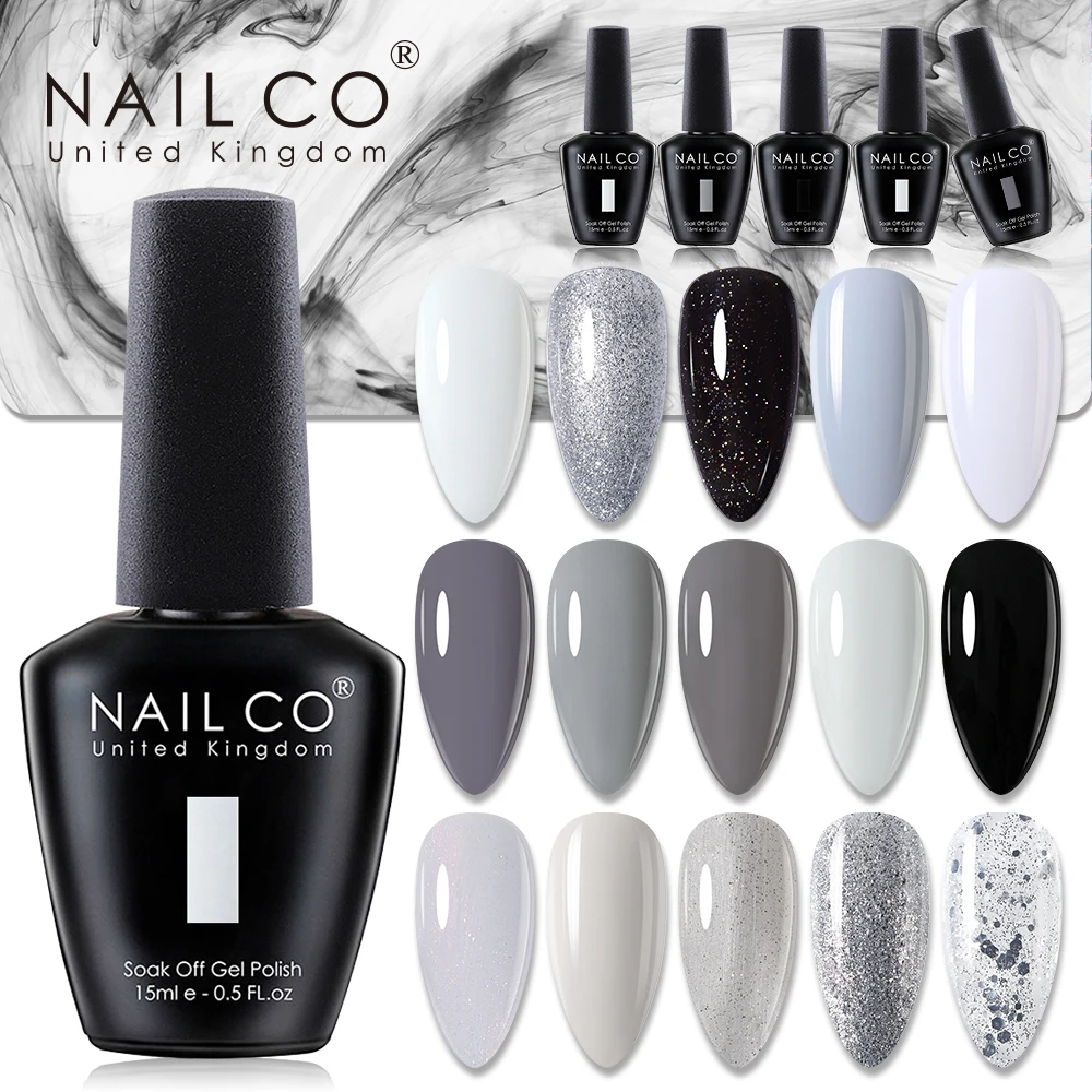 NAILCO 15ml Gel Nail Polish Semipermanente Varnishes Lacquer Esmalte Black White Color UV Lakiery Hybrydowe Vernis Gellak Polish