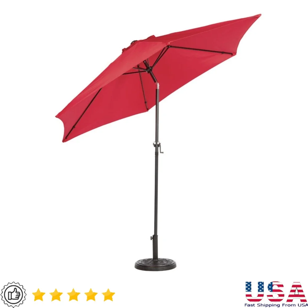

9ft Outdoor Patio Market Umbrella Push Button Tilt Crank Steel Ribs UV Resistant Vented Canopy Hexagon Design Pool Garden