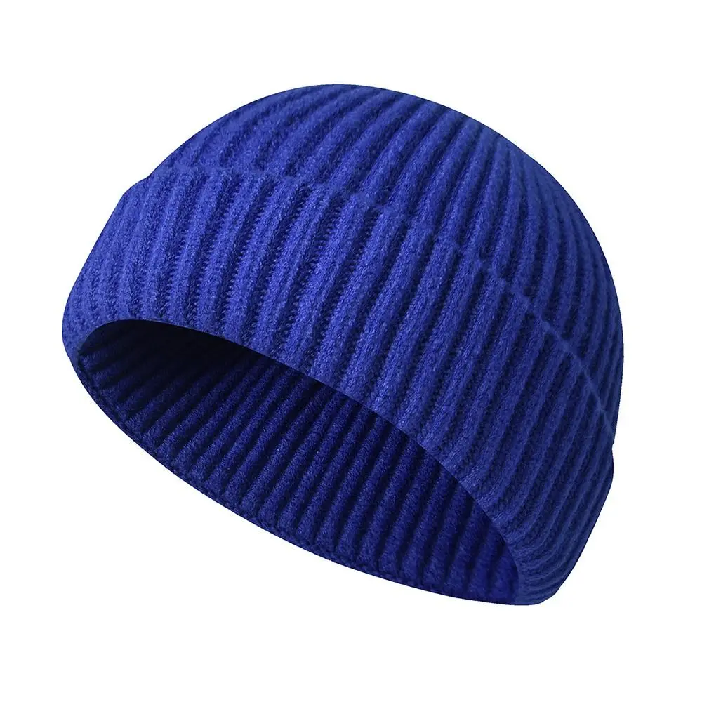 Bonnet classique à manchette ample, bonnet de ski en forme de crâne à bord enroulable uni, chapeau en tricot pour hommes et femmes