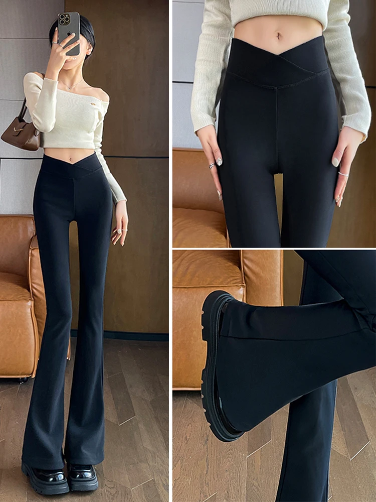 

Bla эластичные утягивающие брюки с высокой талией, расклешенные брюки, женские весенне-осенние повседневные брюки длиной до пола, корейские брюки