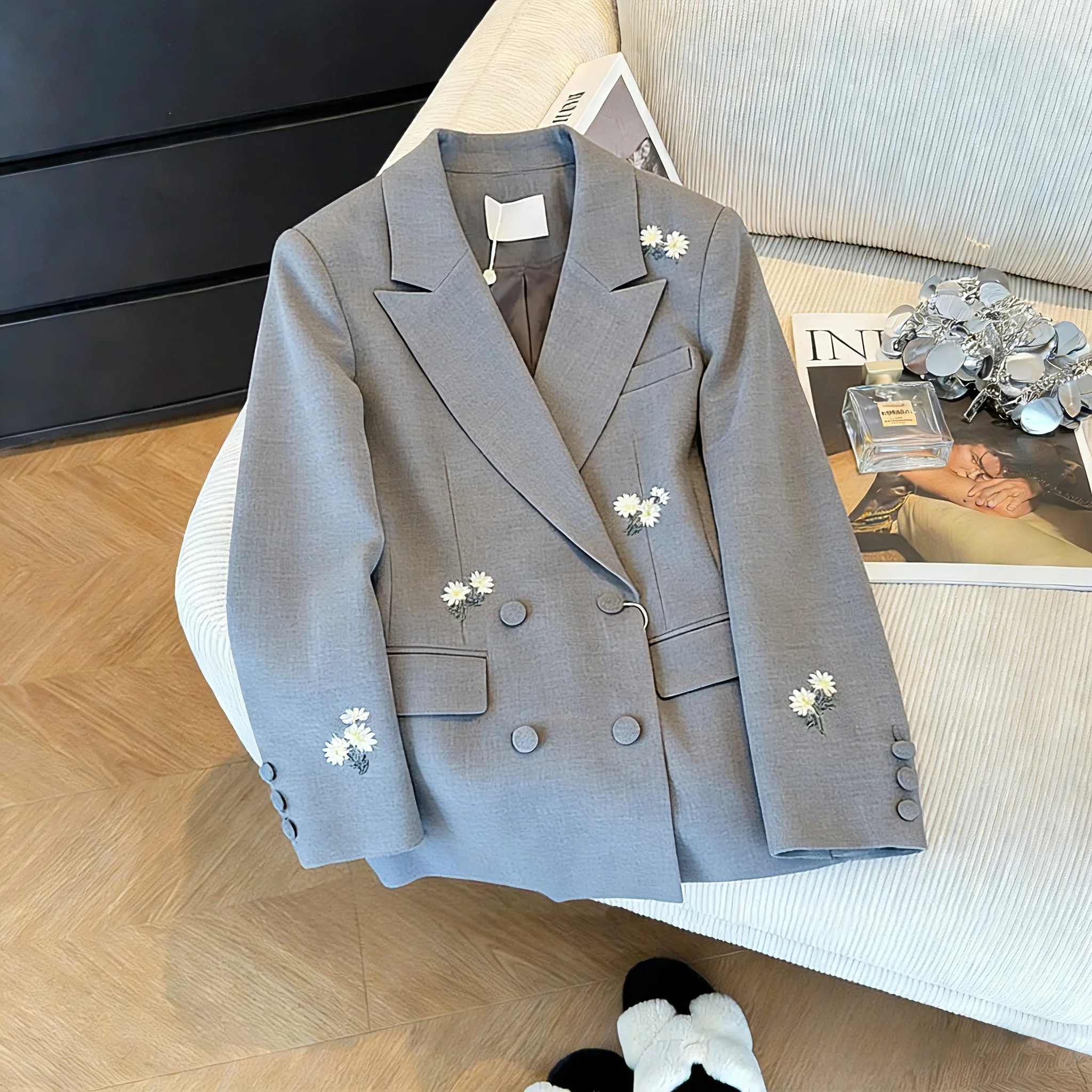 

Мужской двубортный пиджак Ele ey: универсальный, теплый, для весны и осени, высококачественный, модный, для повседневной носки