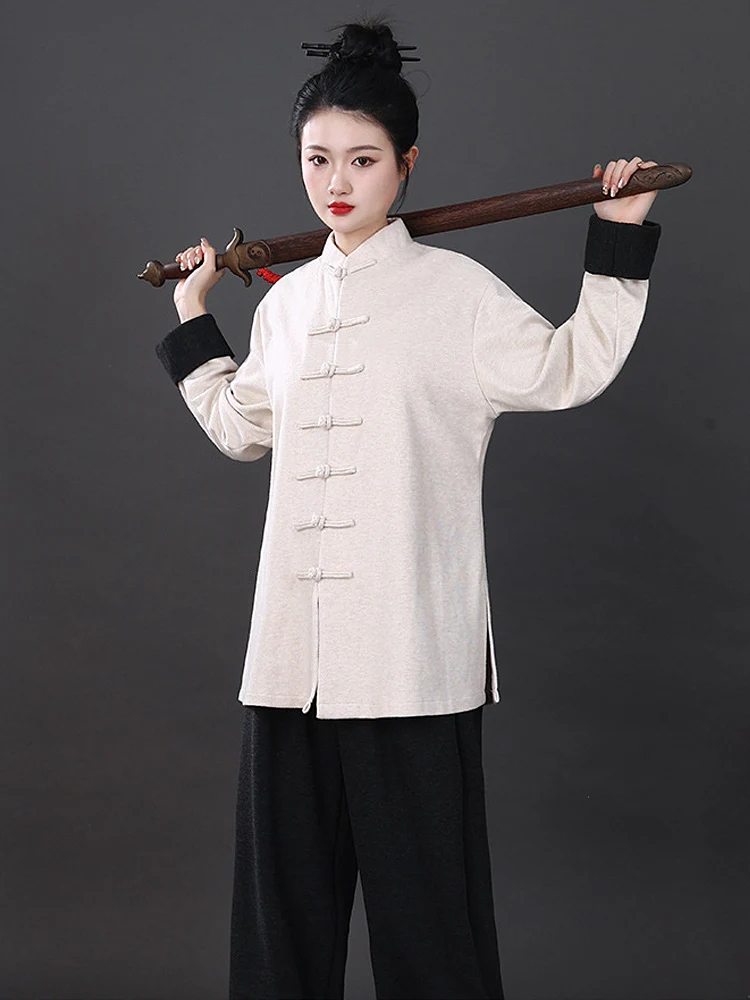 2025 New Wool Silk Tai Chi Uniform Autumn Winter Thickened Kung Fu Suit Women Men Taiji Baduanjin Practice Martial Arts Clothing