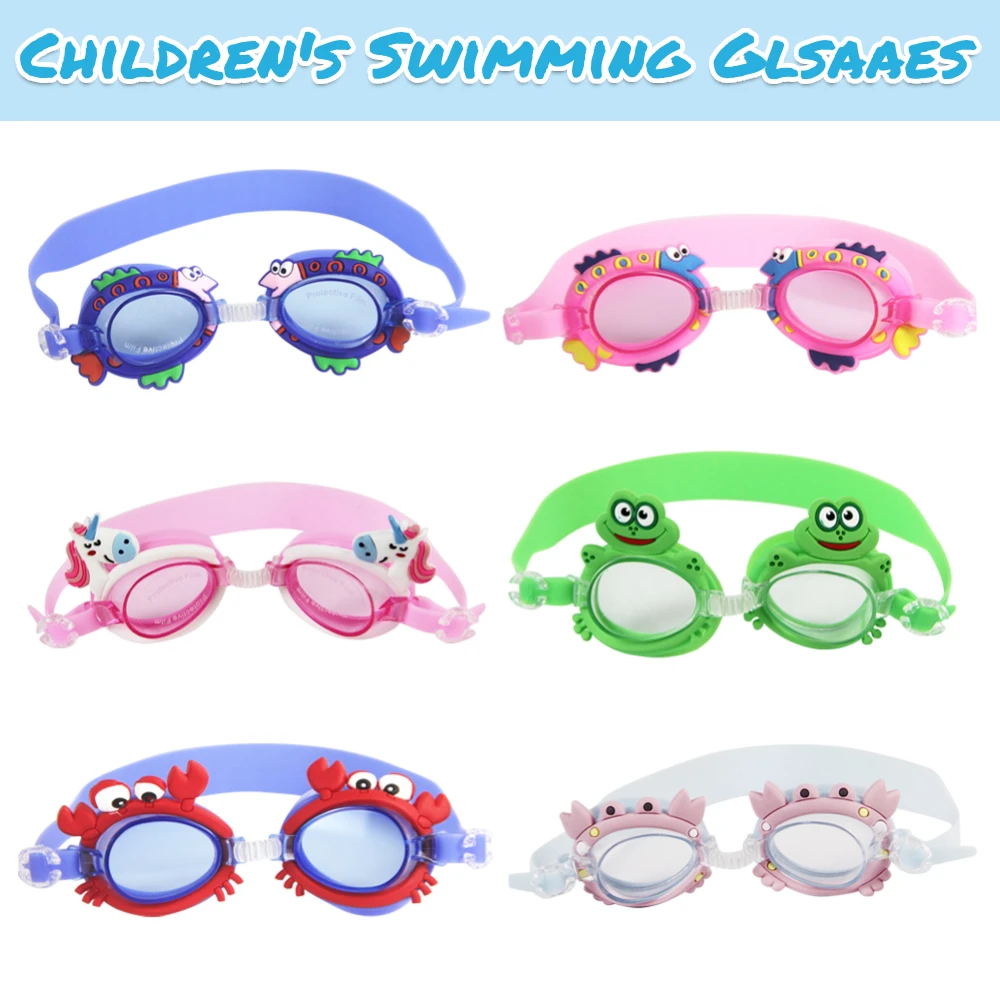 Kids Swimming Glasses Swim Goggles Anti Fog UV Protection Sunglasses Children Training Mask Eyewear Cases Bee Crab Frog Fish