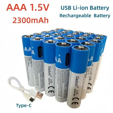 2026 New USB1.5V AAA Battery Fast charging Li-ion Battery 2300mAh for Remote Control Mouse Electric Toy Battery +Type-C Cable