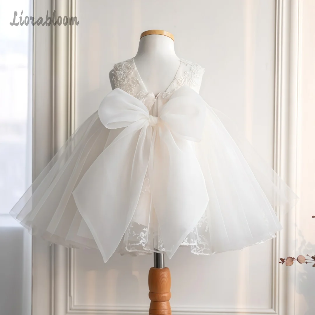 Flower Girl Dress for Wedding Toddler Kids Champagne Tulle Ball Gown with Big Bow Lace Formal Party Dress свадебное платье view 2