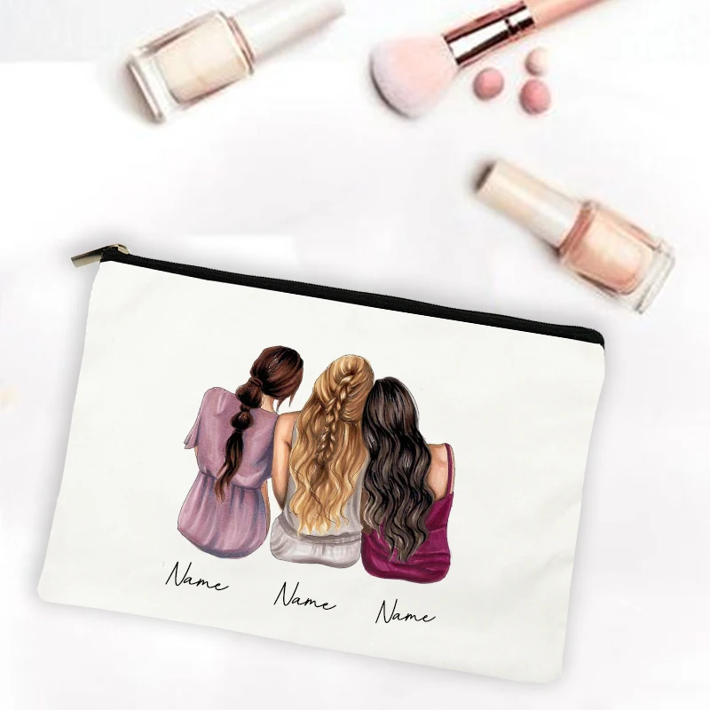 Best Friend Cartoon Girl Print Makeup Bags Personalized Custom Name    Cosmetic Pouch Travel Toiletry Organizer Gifts for Friend