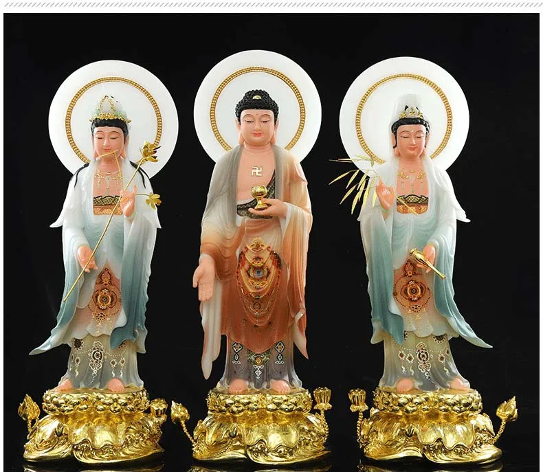 3P Asia high grade Buddha God statue HOME safe health protect Buddhism XI FANG SANSHENG jade Guan yin Amitabha Mahasthamaprapta